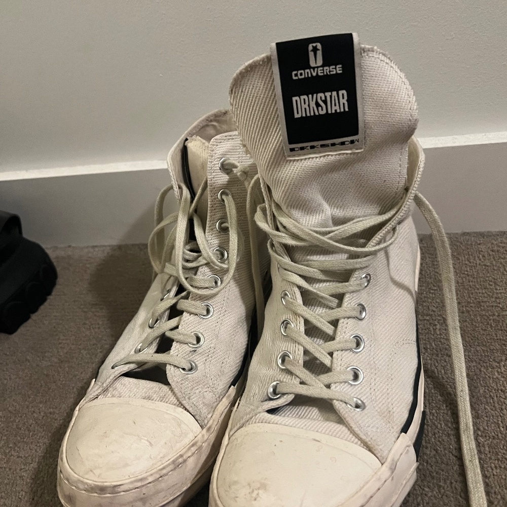 Rick Owens Off-White/Beige High-Top Sneakers